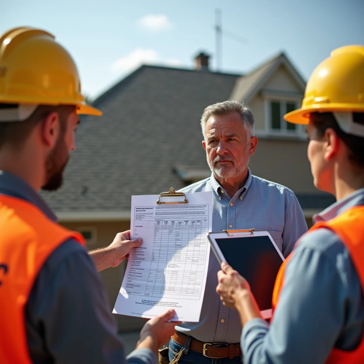 Homeowner reviewing insurance depreciation schedule for Arkansas roof claim