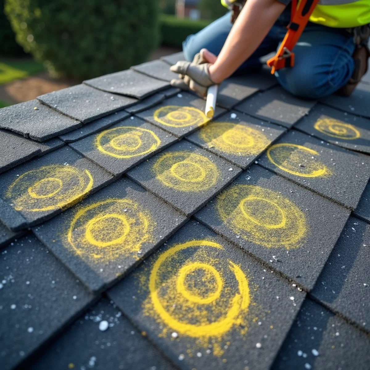 Hail damage roof inspection showing chalked 100 square foot test square in Little Rock AR
