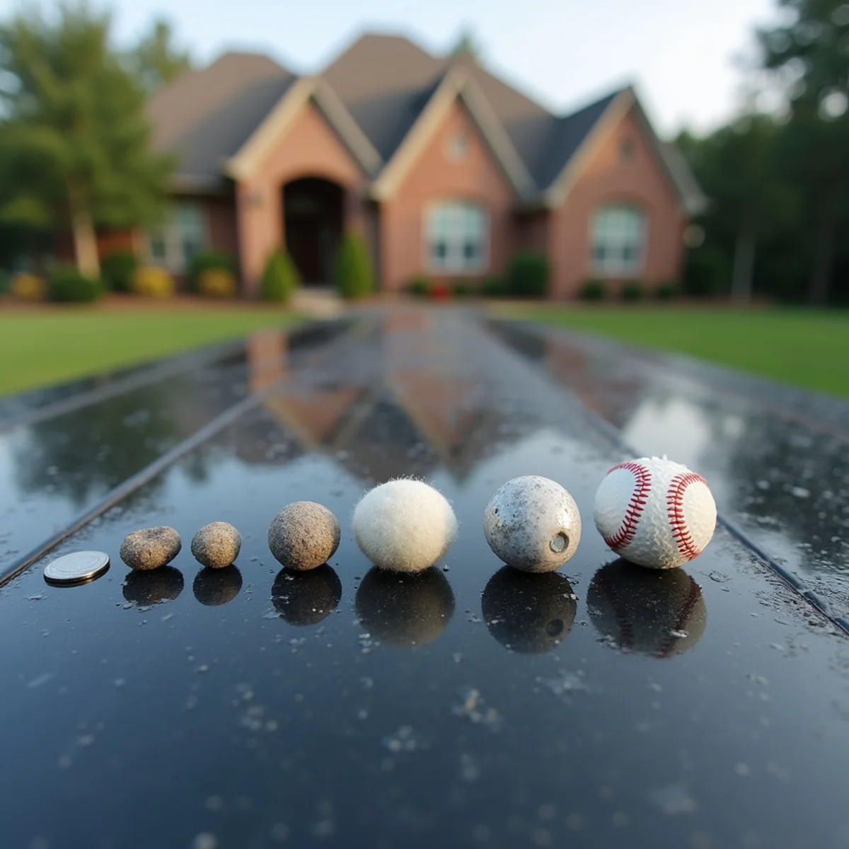 Different sizes of hail stones held in hand for scale