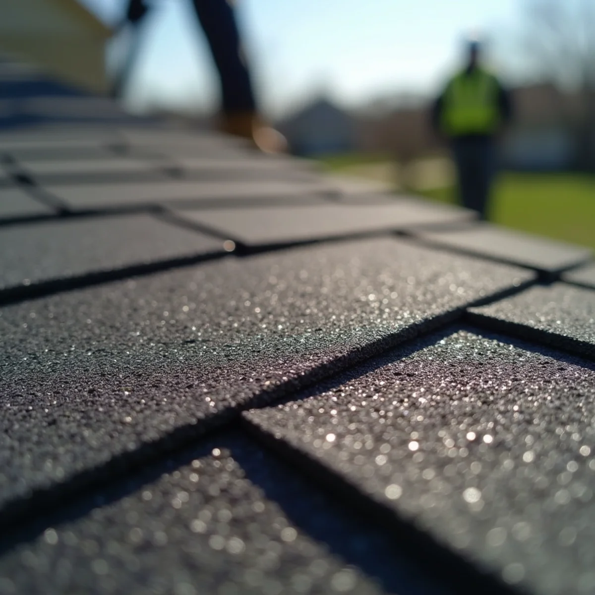 Close-up of SBS rubberized Class 4 impact-resistant shingle granule matting
