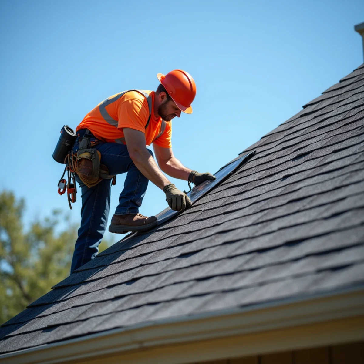 Roofer installing UL 2218 Class 4 impact-resistant ridge caps on Little Rock home