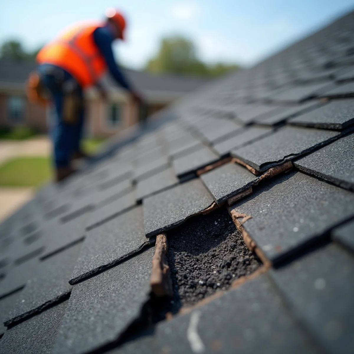Severe wind uplift and creased architectural shingles on Little Rock roof